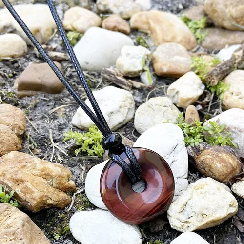 Vista 7 de Collar de ojo de tigre, protección contra el amuleto del mal de ojo, piedra preciosa de ojo de tigre rojo real, piedras curativas, colgante clásico