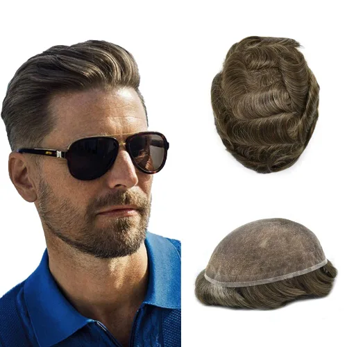 Vista 118 de PUNRU HAIR Completo Swiss Lace Toupee para hombres Sistema de cabello humano real Sistema de reemplazo de cabello humano para hombre Toupee