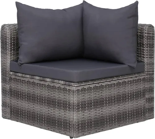 Vista 7 de Ensemble de Salon 5 Pièces en Simili-Rotin Gris PE Pour Jardin et Terrasse, Résistant aux Intempéries avec Coussin Amovible, Table Basse en Verre et