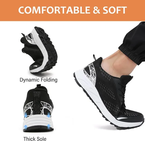 Vista 6 de Zapatos de punta de acero para hombres y mujeres, zapatos de trabajo de seguridad antideslizantes a prueba de pinchazos, cómodos tenis
