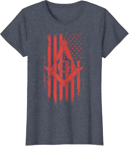 Vista 11 de Cuadrado y brújula Masónica de la bandera americana, masón, camiseta roja, Negro, S