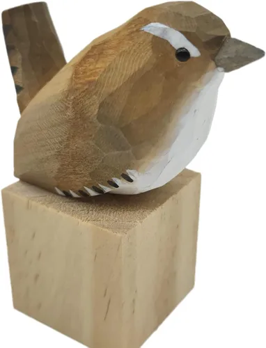 Vista 44 de Figura de pájaro de madera Azure Tit, tilo tallado a mano, marrón claro, decoración moderna para el hogar, regalo de pájaro