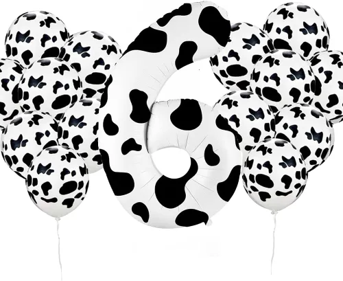 Vista 9 de Globo con estampado de vaca de 40 pulgadas, globo número 3, suministros para fiesta de cumpleaños con temática de vaca, globos de número para granja