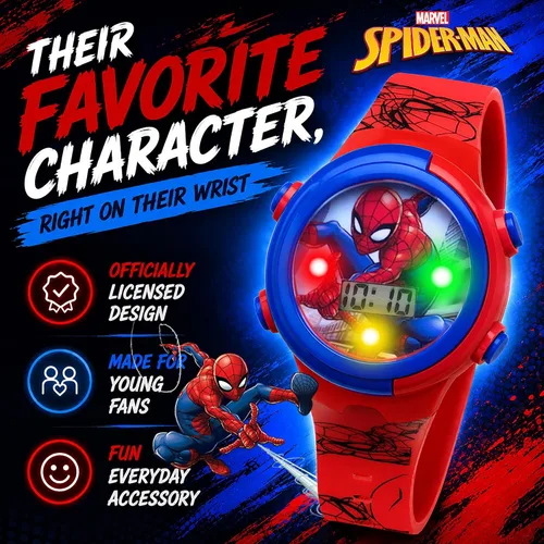 Vista 2 de Marvel Spider-Man Kids Watches – Digital Display, Interactive Features, Adjustable Strap, Vibrant Spider-Man Graphics, Durable for Active Kids Azul