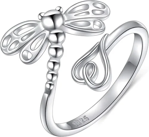Vista 7 de Anillos abiertos de plata de ley 925 para mujer (anillo de tamaño ajustable)