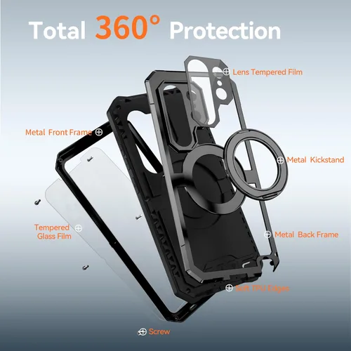 Vista 3 de Simicoo Samsung S26 Ultra - Funda militar resistente de metal resistente [compatible con MagSafe] con soporte de anillo magnético 360°, cubierta