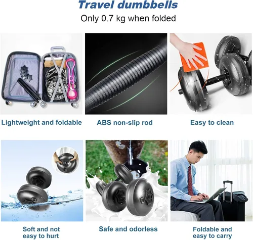 Vista 6 de Water Filled Dumbbells Set - Water Filled Weights - Portable Travel Weights - Adjustable Dumbbells