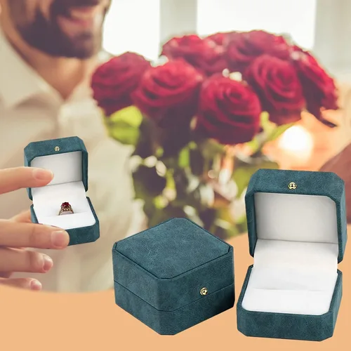 Vista 5 de Joyero organizador para mujeres y niñas preciosa caja de anillos de terciopelo antiguo caja de compromiso caja de recuerdo anillo de fotos de novia