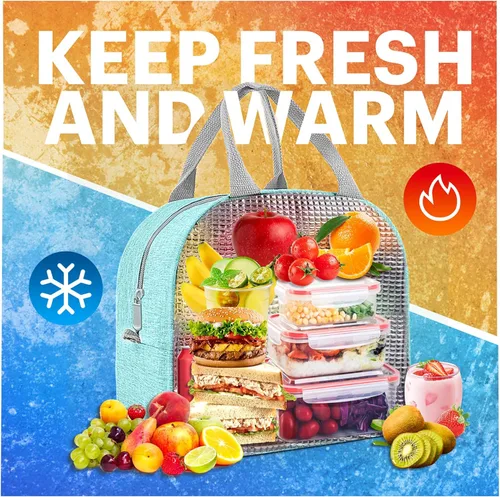 Vista 6 de Bolsa de almuerzo para mujeres y hombres, lonchera aislada para adultos, pequeña lonchera hermética enfriadora, contenedores de comida para almuerzo