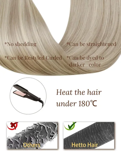 Vista 5 de 【Descuento】Hetto - Extensiones de cabello con cinta adhesiva, 40g, extensiones de cabello humano, color rubio ceniza oscuro degradado a rubio medio