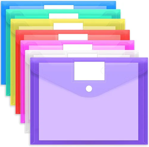 Vista 10 de EOOUT 7 sobres de plástico, carpetas de archivos de plástico para documentos, carpetas de archivos con cierre de con bolsillo para etiquetas