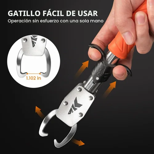 Vista 4 de KastKing Paradox 9" Lip Grip, herramienta de aterrizaje de peces de acero inoxidable resistente a la corrosión con mango de elastómero