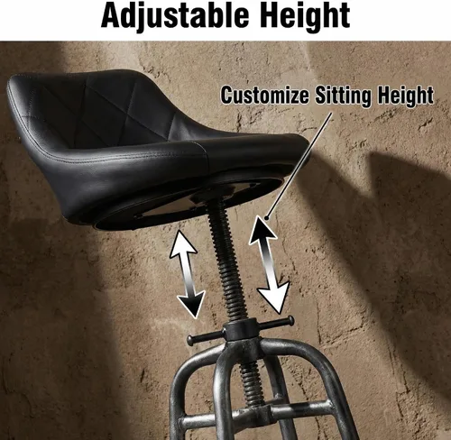 Vista 7 de Diseño industrial Metal Altura ajustable PU Respaldo Silla Vintage Bar Taburete Negro Asiento de cuero
