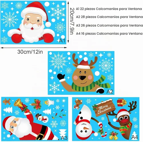 Vista 5 de Decoraciones de Navidad para ventana, 160 calcomanías de copo de nieve de Navidad para ventana, calcomanías de copo de nieve de Navidad