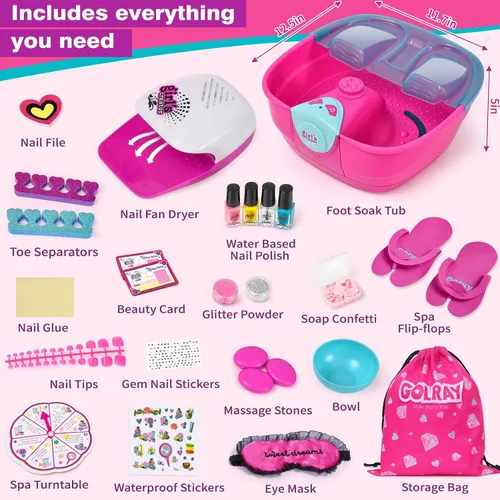 Vista 3 de Golray Kit de spa y uñas para niños, regalo para niñas de 5, 6, 7, 8 a 12 años, juguetes de manicura y pedicura, salón de arte, burbujas de masaje