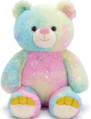 Vista 9 de Tezituor - Oso de peluche arcoíris de 13.78 pulgadas, suave oso de peluche teñido anudado, acogedor juguete de peluche abrazable para niños, novia