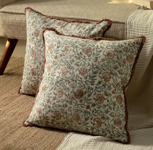 Vista 32 de Juego de 2 fundas de almohada decorativas de algodón indio vintage con estampado a mano (marrón ladrillo, 18 x 18 pulgadas (paquete de 2))