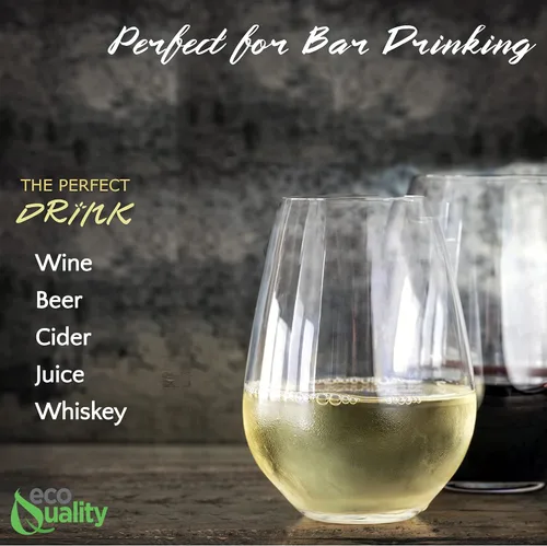 Vista 2 de EcoQuality Vaso de vino de plástico transparente sin tallo, irrompible, elegante y reutilizable, para cabernet, burdeos, ideal para fiestas