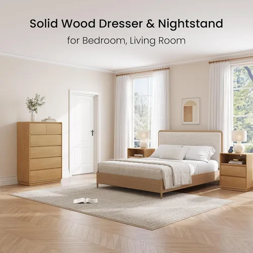 Vista 9 de Cómoda de madera maciza, cómoda de 45.3 pulgadas de alto