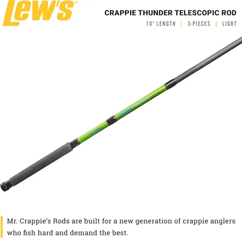 Vista 2 de Lew's Crappie Thunder - Caña de pescar telescópica, potencia ligera, acción rápida, fibra de vidrio de primera calidad, mango de espuma EVA