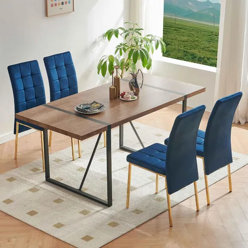 Vista 7 de Homedot Moderno juego de mesa y sillas de cocina para 4, mesa de madera sintética de 66 pulgadas, se limpia con 4 sillas de comedor sentadas, sin