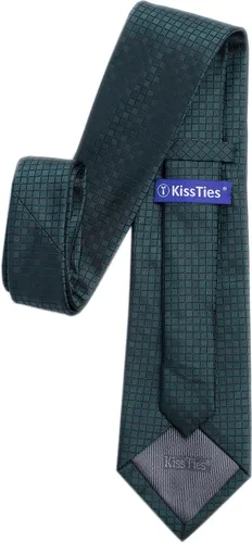 Vista 108 de KissTies Mens Checkered Tie Set Solid Color Festive Necktie + Pocket Square