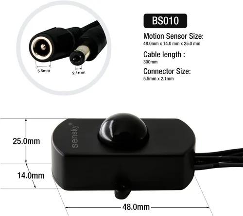 Vista 3 de Sensky BS010 12v 24v 3a Pir - Sensor de Movimiento Interruptor de larga Distancia de Tiempo Ajustable Sensor Pequeño Interruptor, DIY, Iluminación