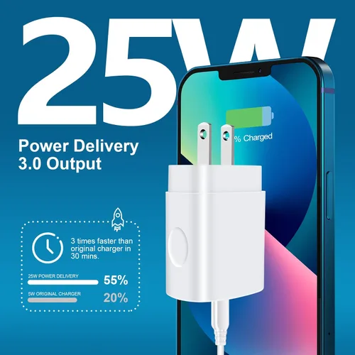 Vista 4 de 25W rápido tipo C cargador bloque iPhone 15 cable de carga teléfono Android carga rápida para Samsung Galaxy A13 A53 5G A03S A02S A12 A11 A42 A32