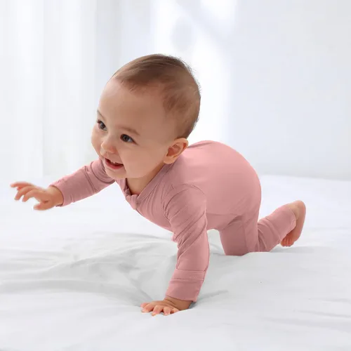 Vista 5 de GUISBY Mameluco sin pies para bebé, pijama de rayón con cremallera de 2 vías con manga larga