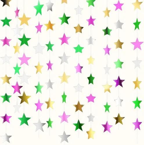 Vista 12 de Patelai Guirnalda de estrellas con purpurina 2026, decoración de graduación de 130 pies, pancarta colgante de estrella para fiesta, cumpleaños