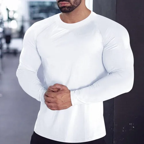 Vista 2 de Camisas de compresión atléticas de manga larga para hombre, capa base, camisa de entrenamiento atlético, camisas de compresión, camisetas deportivas