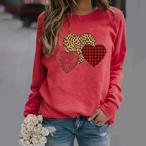 Vista 101 de Sudadera de manga larga con estampado de leopardo y corazón para mujer, para el día de San Valentín, sin botones, para niñas, regalos