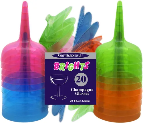 Vista 7 de Party Essentials Vasos de champán de plástico, 4 onzas, neón surtidos
