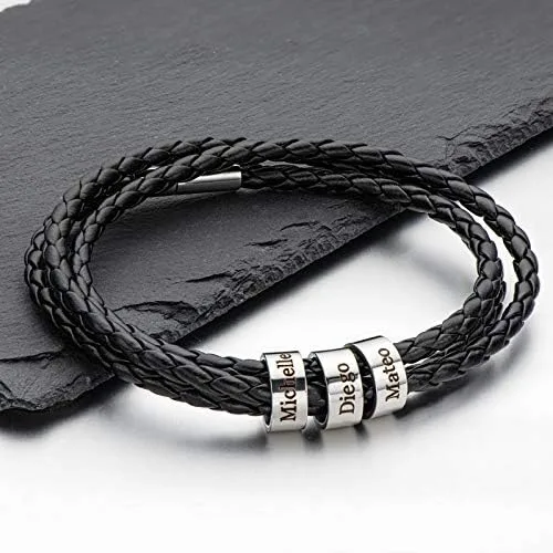 Vista 3 de ORFAN Pulseras de cuero trenzadas personalizadas para hombre con 2 a 6 nombres personalizado nombre pulsera personalizada para hombres mujeres