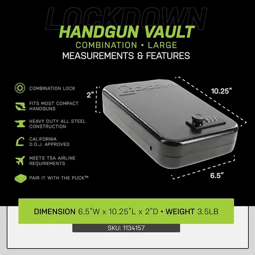 Vista 6 de Lockdown Keyed Full Size Handgun Vault with All Steel Construction, TSA Approval and California DOJ Certification for Secure Storage and Travel