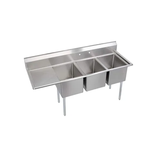 Vista 15 de Elkay Foodservice Fregadero de 3 compartimentos, OA de 58.5 x 29.75 pulgadas, altura de trabajo de 36 pulgadas, cuenco de 18 x 24 pulgadas, 14