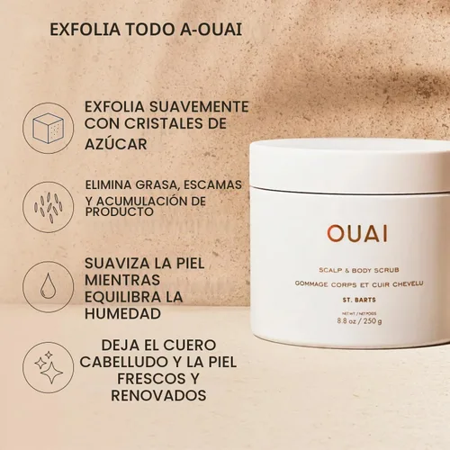 Vista 3 de OUAI St. Barts - Exfoliante corporal con mezcla de azúcar y aceite de coco para piel suave e hidratada, exfoliante suave para eliminar