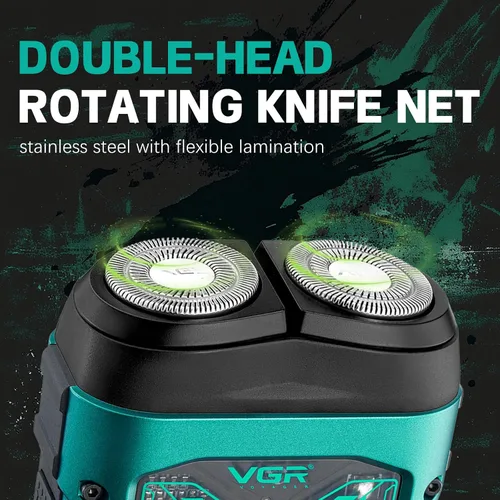 Vista 5 de VGR Mini afeitadora eléctrica 344 – Navaja giratoria recargable por USB de doble anillo, afeitadora facial portátil IPX6 húmeda y seca para hombres
