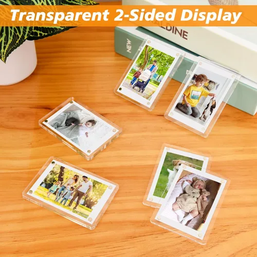 Vista 5 de Mini marco polaroid acrílico para fotos, paquete de 5 marcos magnéticos para refrigerador para pantalla de fotos Instax, transparente de doble cara