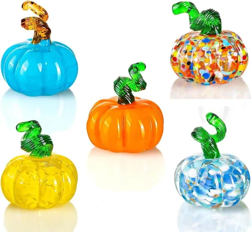 Vista 9 de Figura de calabaza de cristal soplado a mano de 3 pulgadas, pisapapeles de calabaza de cristal marrón grande, calabazas de Acción de Gracias