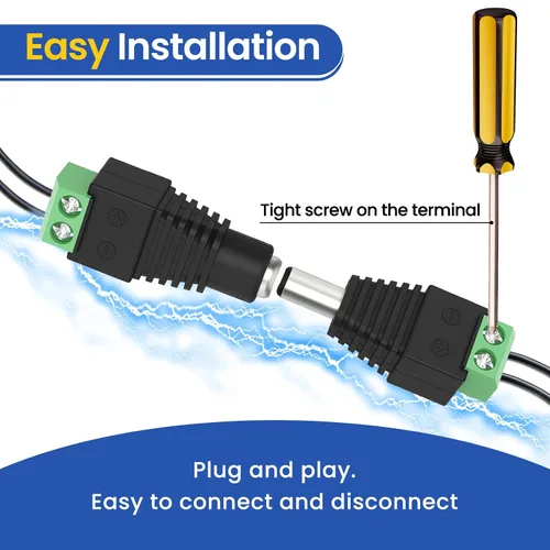 Vista 3 de 10 pares (10 x macho + 10 x hembra) 0.217 in x 0.083 in 12V DC conector adaptador de enchufe para tira LED, cable de cámara de seguridad CCTV