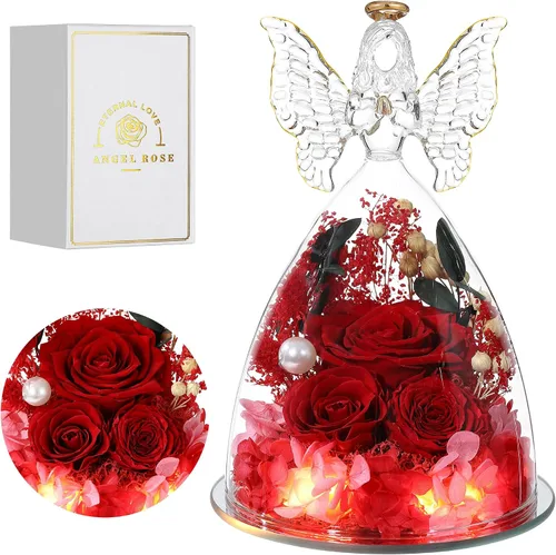 Vista 17 de Regalos de Rosas de Navidad para Mujeres Flor Real Preservada en Figuras de Ángel de Cristal Rosas para Entrega Prime Regalos de Cumpleaños