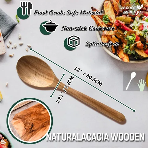 Vista 4 de Cuchara de madera, cucharas de cocina de madera de acacia saludable, cuchara de cocina duradera, cucharón de madera antiarañazos para cocinar