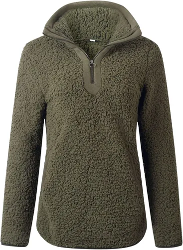 Vista 4 de AQOTHES Sudadera suelta casual con cremallera y bolsillos de forro polar Sherpa para mujer