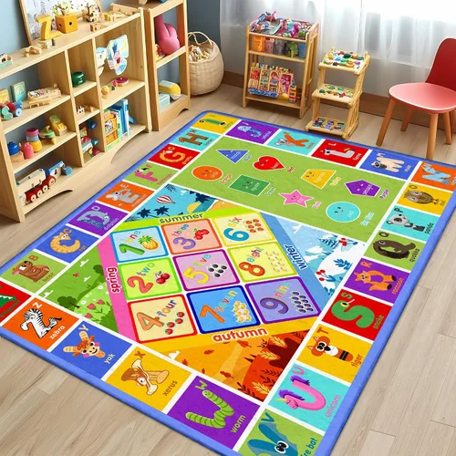 Vista 9 de 3x5 Pequeña Alfombra para Sala de Juegos y Aula de Niños - Alfombra Educativa del Alfabeto ABC con Animales, Números y Formas - Alfombra de Juguetes