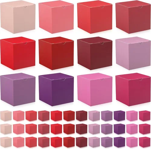 Vista 8 de Zhehao - Paquete de 48 cajas de regalo pequeñas de 10,2 x 10,2 x 10,2 cm, cajas de papel kraft cúbicas coloridas al por mayor, con tapas