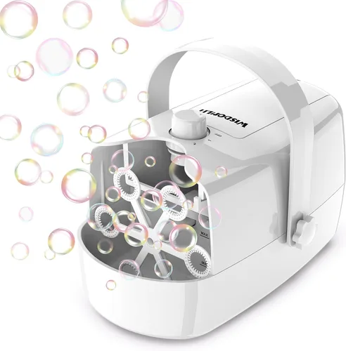 Vista 9 de Wisdomlit Máquina de burbujas, máquina de burbujas 3 en 1, soplador de burbujas con 3 ruedas de burbujas, hace pequeña mediana burbujas grandes