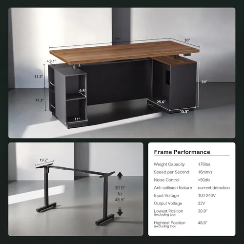 Vista 2 de ModernMate Escritorio Ejecutivo de Pie de 71" con Panel de Privacidad, Escritorio Grande de Una Pieza con Altura Ajustable Eléctrica para Estar