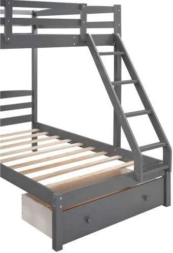 Vista 7 de Merai - Cama matrimonial y litera doble, litera triple de madera con cajones y barandillas (gris 2)