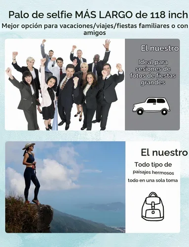 Vista 2 de Palo de selfie de 118 pulgadas y 9.8 pies de largo para iPhone, Android, poste súper largo extendido, palo de selfie con trípode y control remoto